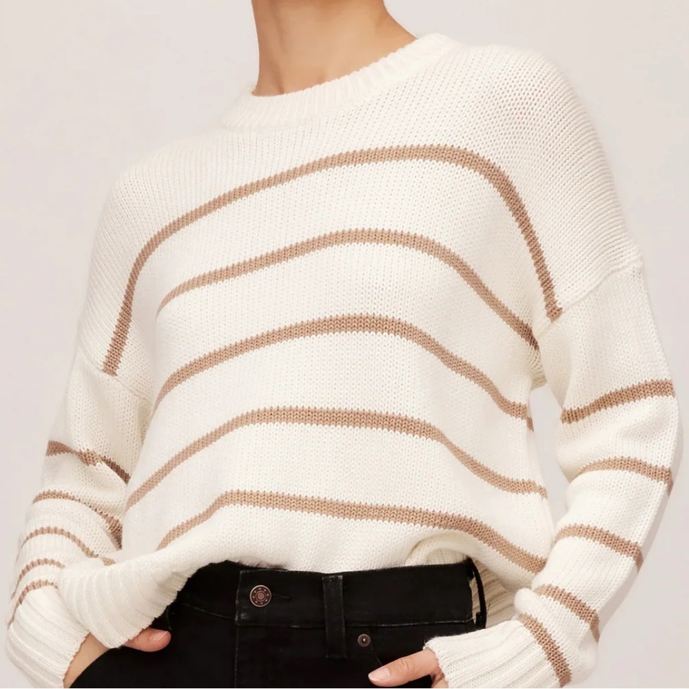 💕204 Striped Cream and Tan Women's Sweater